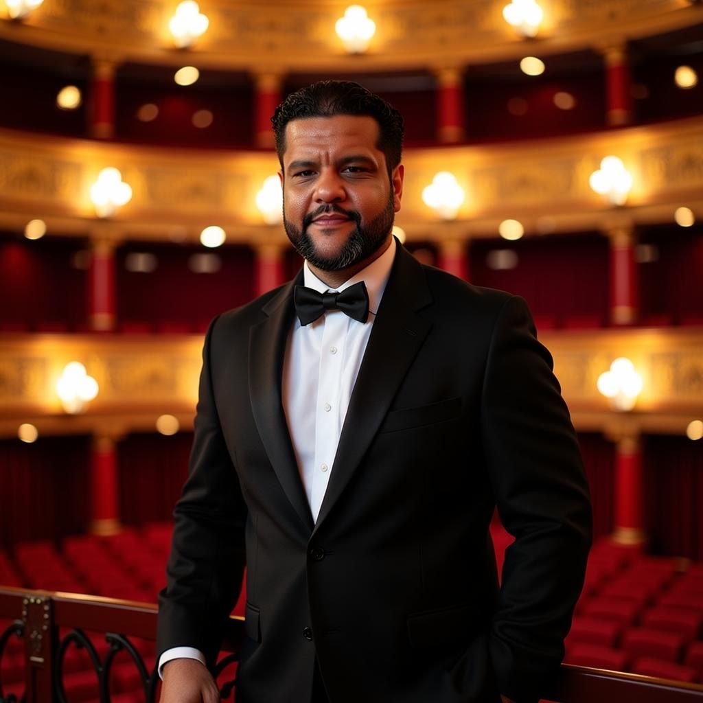 BLK Frank in a tuxedo at an opera house